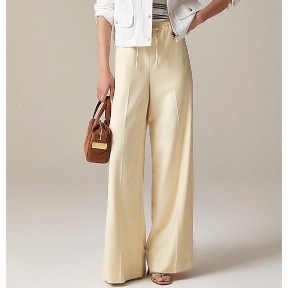 J.Crew Women’s Superwide Stratus Pant City Twill Ivory Drawstring Size 6 Petite - Picture 1 of 12